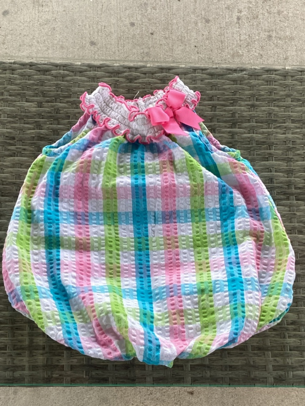 Rare Editions Pastel Pink Blue Green Striped Seersucker Bubble Romper 12 Months